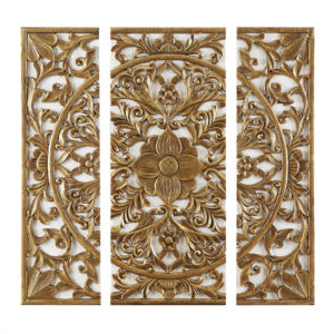 Gold Medallion Triptych 3-piece Dimensional Resin Canvas Wall Art Set in Gold From Madison Park