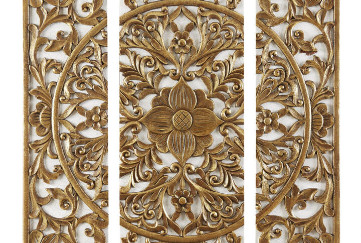 Gold Medallion Triptych 3-piece Dimensional Resin Canvas Wall Art Set in Gold From Madison Park