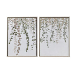 Botanical Waterfall Eucalyptus 2-piece Framed Canvas Wall Decor Set in Green From INK+IVY