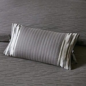 Hanae Embroidered Cotton Oblong Decorative Pillow in Grey From N Natori