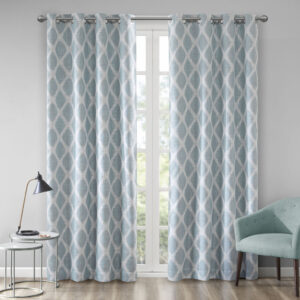 Blakesly Printed Ikat Blackout Curtain Panel in Aqua From SunSmart