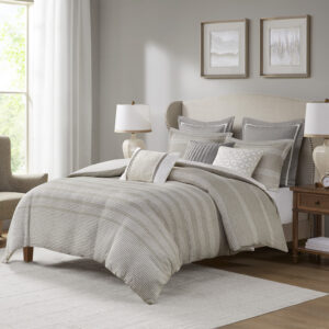 Carmel 9 Piece Oversized Jacquard Comforter Set with Euro Shams and Throw Pillows in Natural/Beige From Madison Park Signature