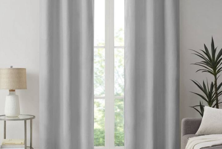 Galen Basketweave Room Darkening Curtain Panel Pair in Grey From Madison Park