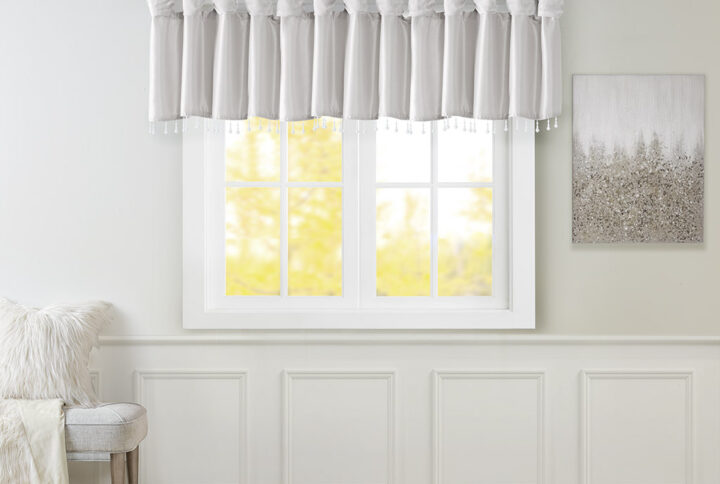 Emilia Lightweight Faux Silk Valance With Beads in Silver From Madison Park