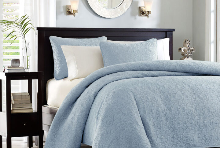 Quebec Reversible Quilt Set in Blue From Madison Park