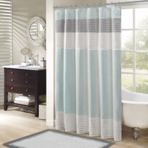 Amherst Faux Silk Shower Curtain in Aqua From Madison Park