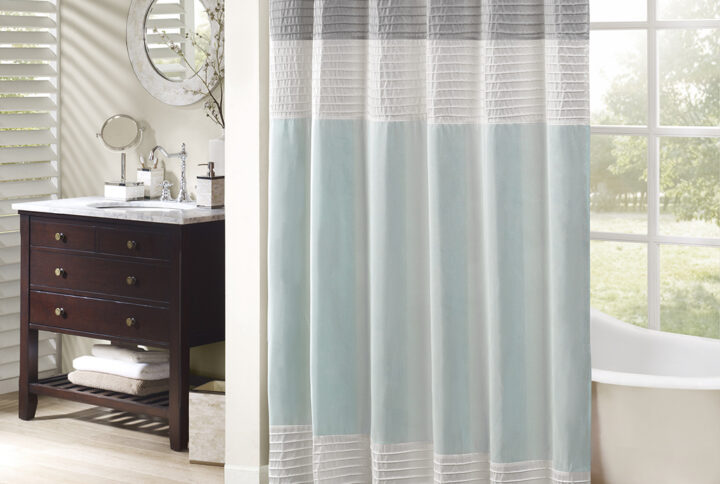 Amherst Faux Silk Shower Curtain in Aqua From Madison Park