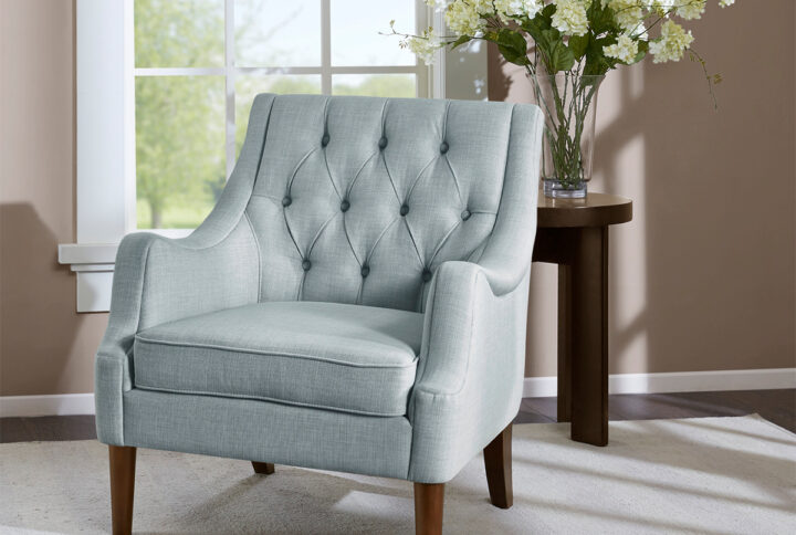 Qwen Button Tufted Accent Chair in Dusty Blue From Madison Park