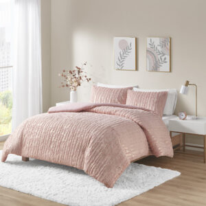 Naomi Metallic Print Faux Fur Duvet Cover Set in Blush/Gold From Intelligent Design