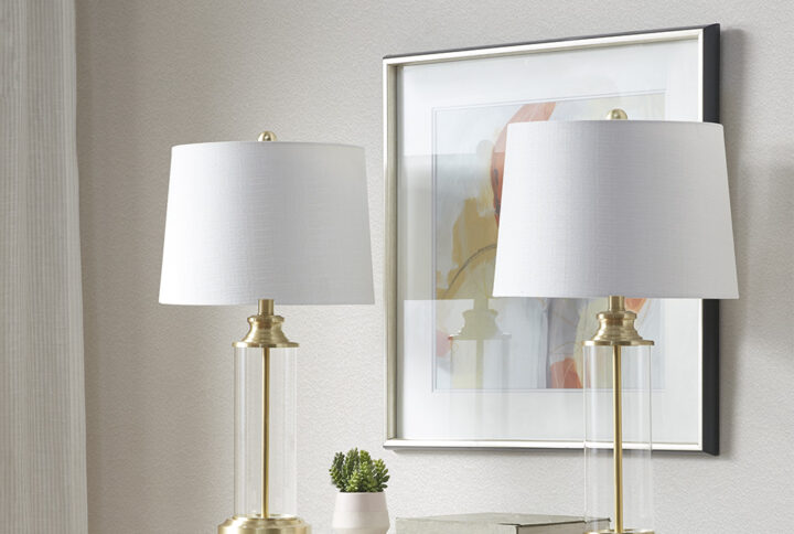 Clarity Glass Cylinder Table Lamp Set of 2 in Gold From 510 Design