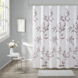 Cecily Burnout Printed Shower Curtain in Mauve From Madison Park