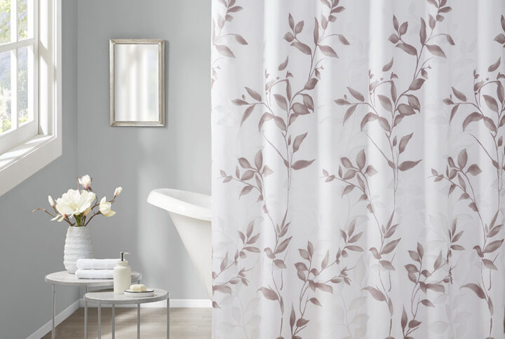 Cecily Burnout Printed Shower Curtain in Mauve From Madison Park