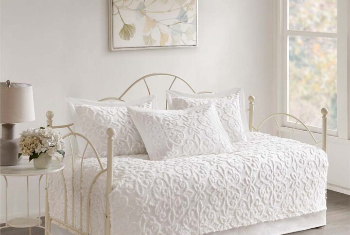 Sabrina 5 Piece Tufted Cotton Chenille Daybed Set in Off-White From Madison Park