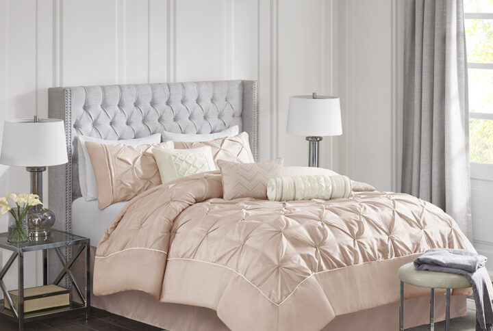 Laurel 7 Piece Tufted Comforter Set in Blush From Madison Park