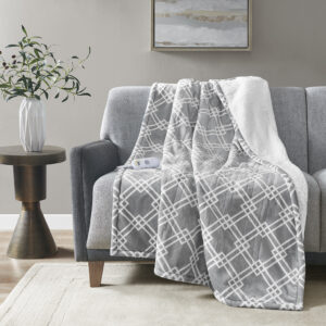 Printed Plush Heated Throw in Grey From Serta