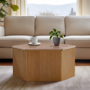 Honey Fluted Hexagon Coffee Table in Natural From INK+IVY