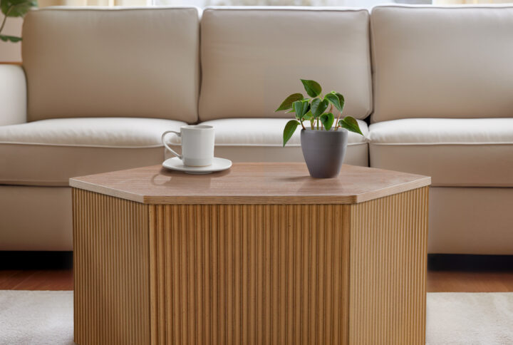 Honey Fluted Hexagon Coffee Table in Natural From INK+IVY