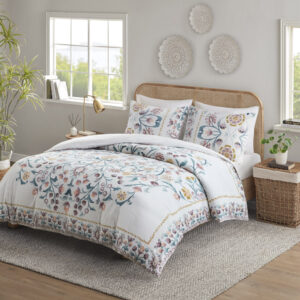 Gemma 3 Piece Floral Duvet Cover Set in White/Multi From Madison Park