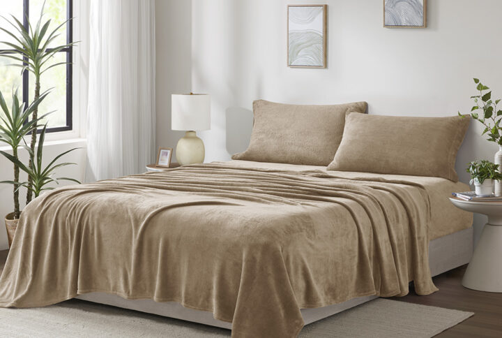 Soloft Plush Micro Plush Sheet Set in Taupe From True North by Sleep Philosophy