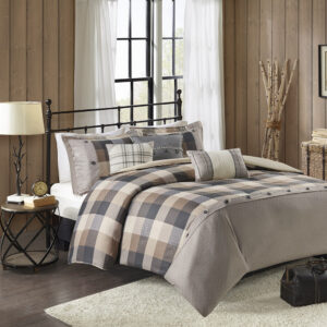 Ridge 6 Piece Herringbone Duvet Cover Set in Neutral From Madison Park