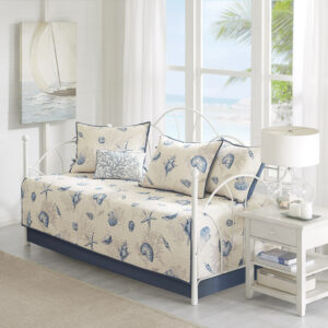 Bayside 6 Piece Reversible Printed Microfiber Daybed Cover Set in Blue From Madison Park