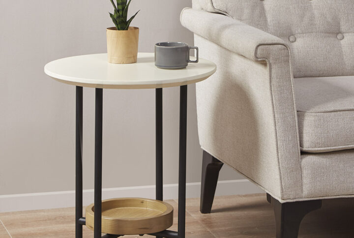 Beaumont End Table in White/Natural From Madison Park