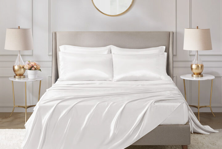 Satin Luxury 6 PC Sheet Set in White From Madison Park Essentials