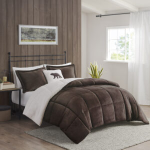 Alton Plush to Sherpa Down Alternative Comforter Set in Brown/Ivory From Woolrich