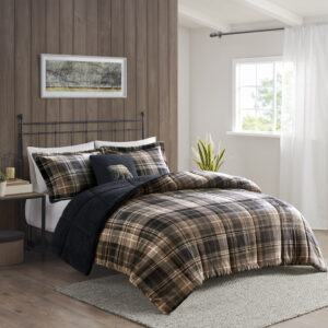 Alton Plush to Sherpa Down Alternative Comforter Set in Brown/Black From Woolrich