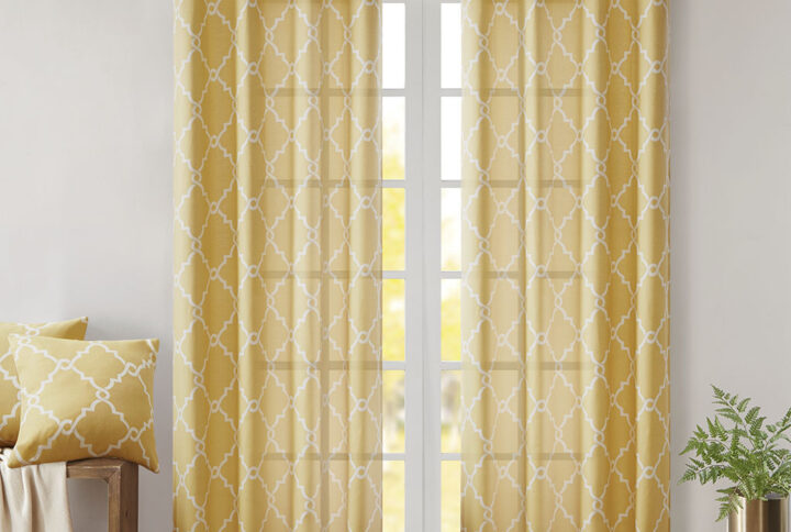 Saratoga Fretwork Print Grommet Top Window Curtain Panel in Yellow/White From Madison Park