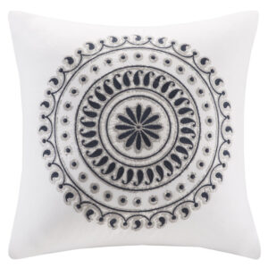 Fleur Embroidered Square Pillow in Navy From INK+IVY