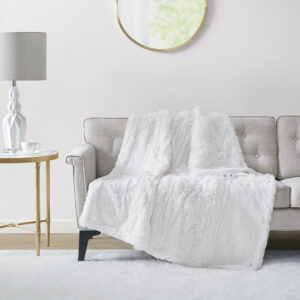 Malea Shaggy Faux Fur Heated Throw in White From Serta