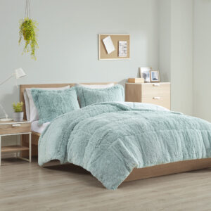 Malea Shaggy Long Fur Comforter Mini Set in Aqua From Intelligent Design