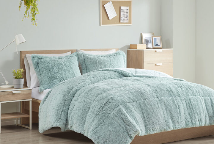 Malea Shaggy Long Fur Comforter Mini Set in Aqua From Intelligent Design