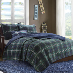 Brody Reversible Quilt Set with Throw Pillow in Blue From Mi Zone