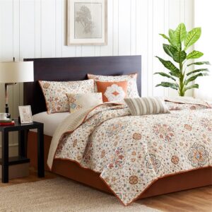 Tissa 6 Piece Printed Quilt Set with Throw Pillows in Ivory From Madison Park