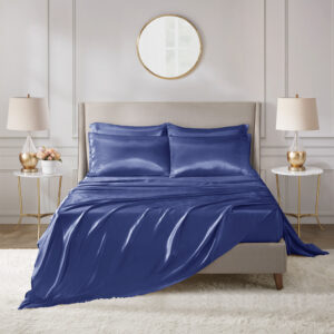 Satin Luxury 6 PC Sheet Set in Navy From Madison Park Essentials