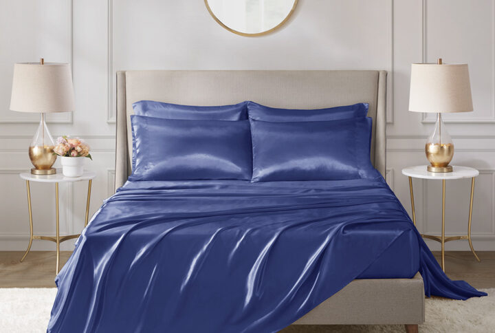 Satin Luxury 6 PC Sheet Set in Navy From Madison Park Essentials