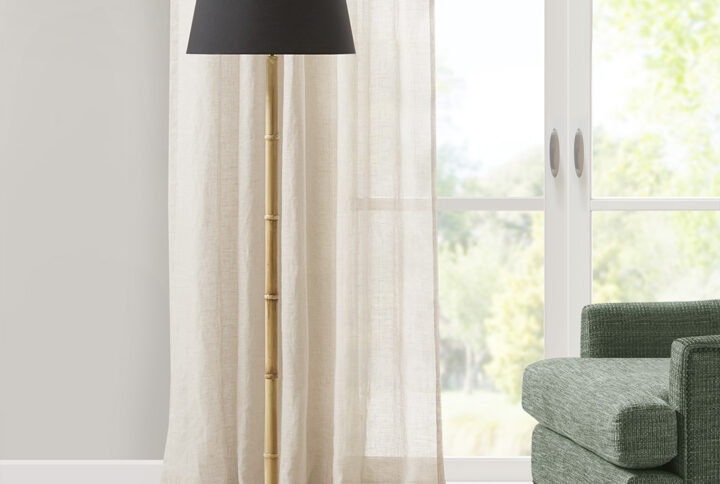 Nassau Metal Bamboo Floor Lamp 60"H in Black/Natural From Martha Stewart