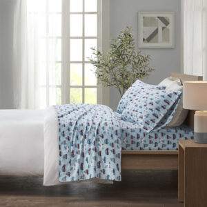 Cozy Flannel Printed Sheet Set in Blue Cars From True North by Sleep Philosophy