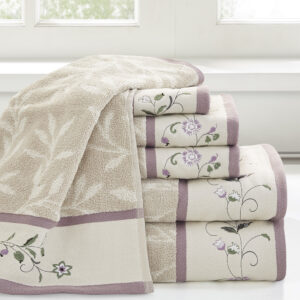 Serene Embroidered Cotton Jacquard 6 Piece Towel Set in Purple From Madison Park