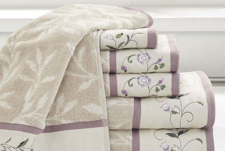 Serene Embroidered Cotton Jacquard 6 Piece Towel Set in Purple From Madison Park