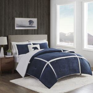 Orlen Plush to Sherpa Comforter Set in Navy From Woolrich