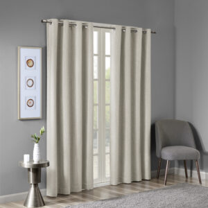 Maya Printed Heathered Blackout Grommet Top Curtain Panel in Taupe From SunSmart