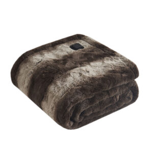 Zuri Faux Fur Heated Wrap with Built-in Controller in Brown From Beautyrest