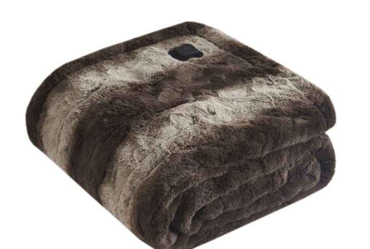 Zuri Faux Fur Heated Wrap with Built-in Controller in Brown From Beautyrest