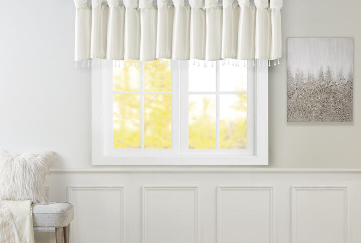 Emilia Lightweight Faux Silk Valance With Beads in White From Madison Park