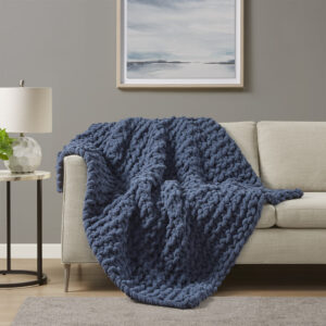 Chenille Chunky Knit Throw in Navy Blue From Madison Park