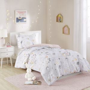 Celia Starry Sky Metallic Comforter Set with Throw Pillow in Blush/Gold From Mi Zone Kids