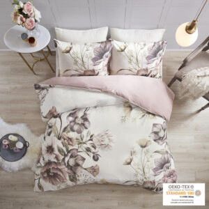 Cassandra 3 Piece Cotton Printed Duvet Cover Set in Blush From Madison Park